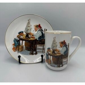 Norman Rockwell For A Good Boy Collector Plate and Mug Set White Gold Trim